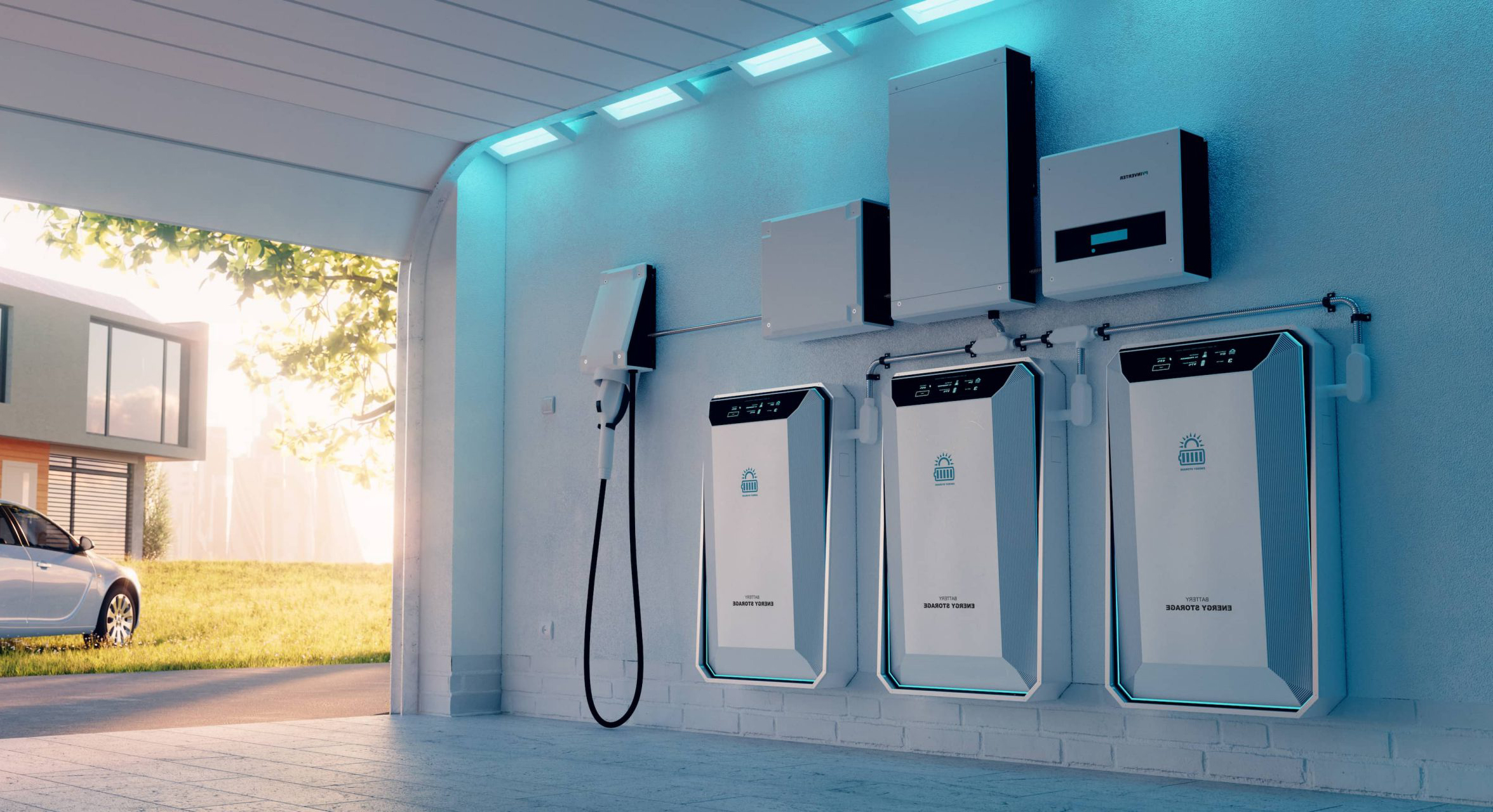Batterie de stockage reliée à une installation de panneaux solaires
