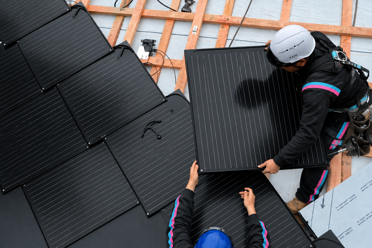 Toiture recouverte de tuiles solaires photovoltaïques noires